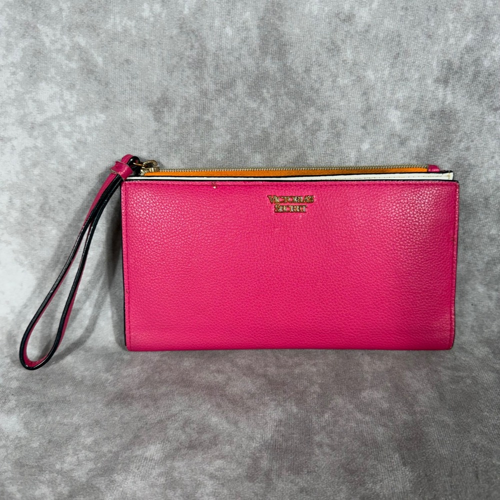 Victoria's Secret Wristlet‎ Wallet Colorblock Pink Orange Yellow Multi Card Case
